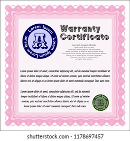 Pink Vintage Warranty template. Money Pattern. With complex background. Vector illustration. 