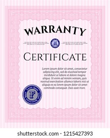 Pink Vintage Warranty template. Money design. Detailed. With guilloche pattern and background. 