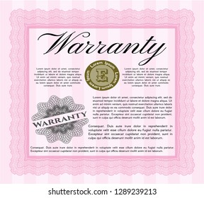 Pink Vintage Warranty template. Money style design. Customizable, Easy to edit and change colors. Complex background. 