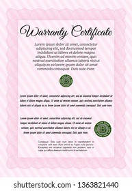 Pink Vintage Warranty template. Money style design. Customizable, Easy to edit and change colors. With complex linear background. 