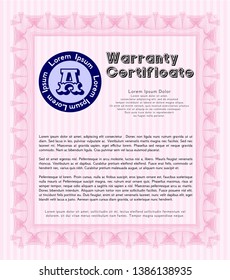 Pink Vintage Warranty template. Money style design. Vector illustration. With complex linear background. 