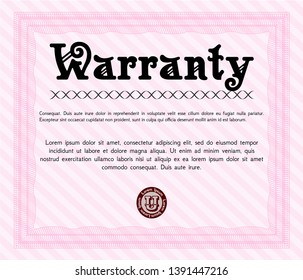 Pink Vintage Warranty template. Money style design. With guilloche pattern and background. Customizable, Easy to edit and change colors. 