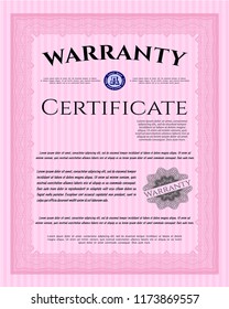 Pink Vintage Warranty template. Printer friendly. Detailed. Modern design. 