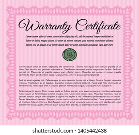 Pink Vintage Warranty template. Printer friendly. Detailed. Superior design. 
