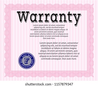 Pink Vintage Warranty template. With quality background. Detailed. Nice design. 