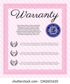 Pink Vintage Warranty template. With quality background. Money style design. Customizable, Easy to edit and change colors. 