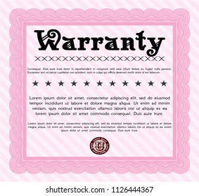 Pink Vintage Warranty template. Retro design. With guilloche pattern and background. Detailed. 