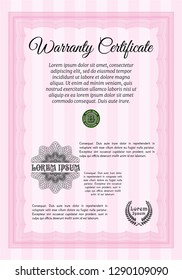 Pink Vintage Warranty template. Retro design. Customizable, Easy to edit and change colors. Complex background. 