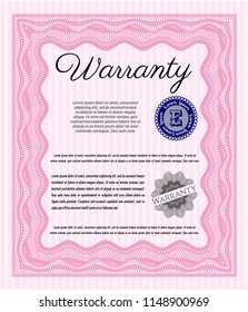 Pink Vintage Warranty template. Sophisticated design. Vector illustration. With guilloche pattern and background. 