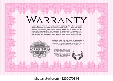 Pink Vintage Warranty template. Superior design. Easy to print. Customizable, Easy to edit and change colors. 