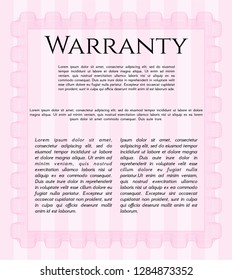 Pink Vintage Warranty template. Vector illustration. Printer friendly. Money Pattern. 