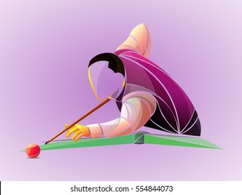 pink, violet billiards styled athlete, vector