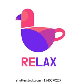 Pink violet Bird Relax Cafe coffee drink Cup logo concept design illustration