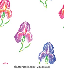 pink violet blue isolated iris watercolor vector pattern
