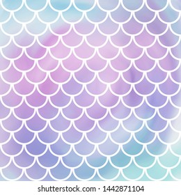 Pink, violet and blue mermaid scales. Watercolor imitation fish pattern. Underwater sea texture. Vector illustration. Perfect for print design for textile, poster, greeting card, invitation.