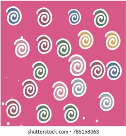 Pink, Violet, Blue and Yellow Snails on Pink Background