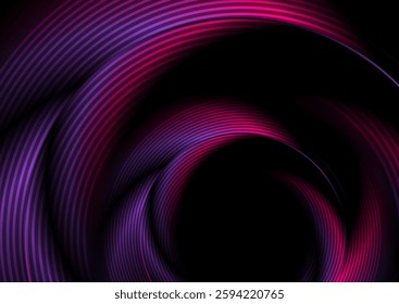 Pink violet blurred glossy circles and radial lines abstract glowing geometric background. Vector tech futuristic design