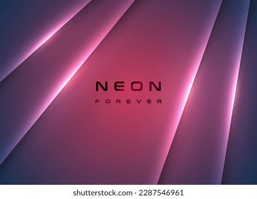 Pink violet glow line abstract minimal neon background, vector glowing straight line. Bright wall illuminated with led lamp. Purple red futuristic wallpaper. Flare light effect
