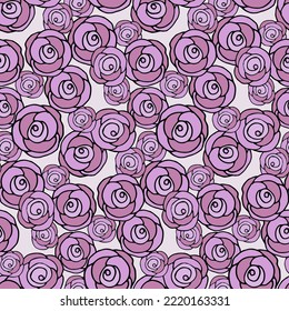 Pink and violet hand drawn roses seamless pattern for textile, vector background