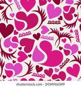 Pink and violet hearts seamless pattern. Vector illustration