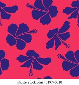 Pink and violet Hibiscus seamless background. Aloha hawaiian shirt vector seamless pattern.