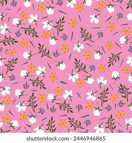 Pink and violet hydrangea flower head seamless repeat pattern on white background