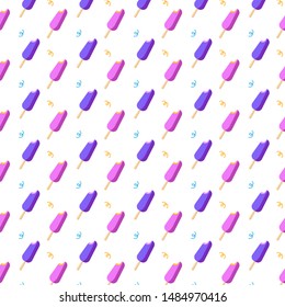 Pink and violet ice cream and 
confetti on the white background cute vector pattern