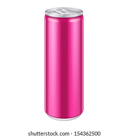 Pink Violet Metal Aluminum Beverage Drink Can 250ml. Mockup Template Ready For Your Design. Isolated On White Background. Product Packing. Vector EPS10 Product Packing Vector EPS10