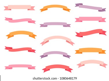 Pink, violet and orange vector set with curvy banners, colorful ribbons for greeting cards and graphic design