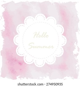 pink violet paint watercolor vintage and isolate on white background in summer card.