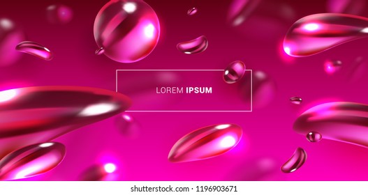 Pink Violet Purple Abstract Bubbles Liquid Fluid Background. Dynamic Creative Beautiful Template For Advertising Poster, Business Card, Placard, Cover, Brochure, Web Design Banner. Vector EPS10 