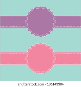 Pink and violet ribbon and label set. Vector illustration.