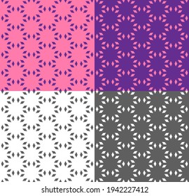 Pink and violet seamless geometric pattern in ethnic style. Vector monochrome background. Repeating texture with polygon for wallpaper, packaging, fabric print, backdrop, textile. Color inversion.