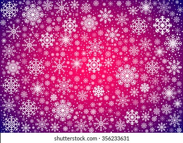 Pink Violet snow winter background with snowflakes, vector illustration