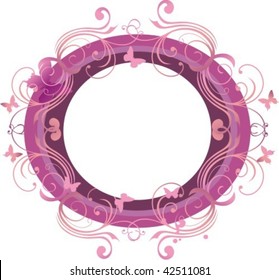marco vectorial rosa violeta y mariposa