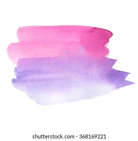 Pink violet watercolor hand drawn colorful paper texture isolated striped stain on white background. Abstract art wet brush paint design smear element for decoration, web, scrapbook, print, stencil