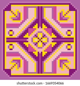 Pink, violet and yellow square pattern. Pixel art. Abstract background. Vector illustration.