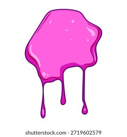 Líquido viscoso rosado goteando, formando salpicaduras desiguales y rayas fluidas con reflejos brillantes sobre un fondo blanco limpio para un uso de diseño vibrante y pegajoso