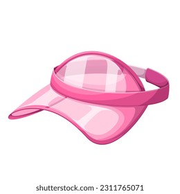 Pink visor cap vector illustration. Cartoon isolated plastic clear golf or tennis hat for woman, cute summer beach clothing for sun protection of women face, transparent urban cap and casual accessory