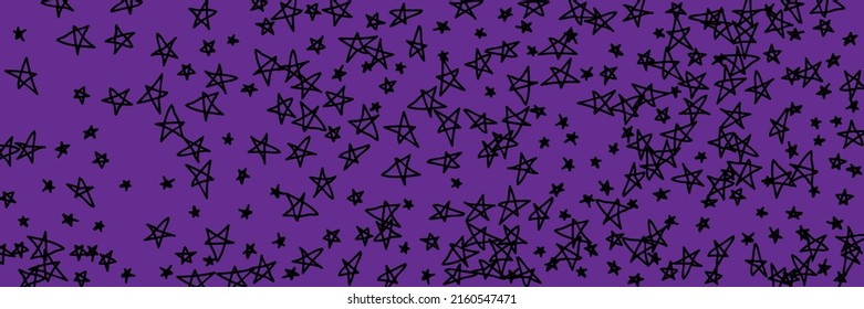 Pink Vivid Art Kids Childish Pink Vivid Handdrawn Picture. Emo Chaotic Sky Simple Stars Violet Naive Black Stars Background. Vibrant Lavender Purple Bright Dark Night Handdrawn Stars.