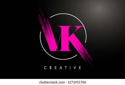 Pink VK Brush Stroke Letter Logo Design. Pink Paint Logo Leters Icon with Elegant Circle Vector Design.