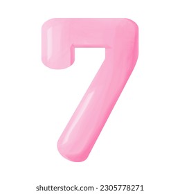 Pink voluminous number figure seven with watercolor effect, vector illustration, isolated on white background	
