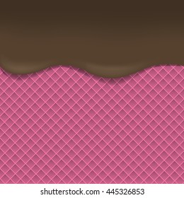 Pink Wafer background with dark chocolate. Dark chocolate. Tasty dessert