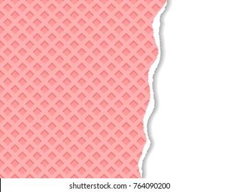 Pink wafer pattern ripped paper vector with copy space.