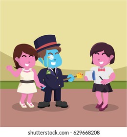 pink waiter serving customer