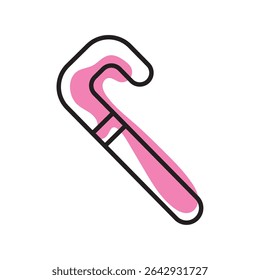 Pink walking cane icon. Vector illustration