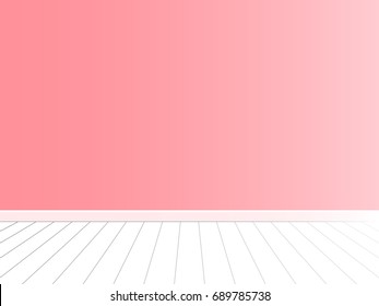 Pink wall with white floor, empty room interior vector