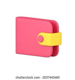 Pink wallet 3d icon. Shopping purse for storing and carrying banknotes with clasp. Finance accessory for credit card storage. Trendy commercial design. Realistic isolated vector