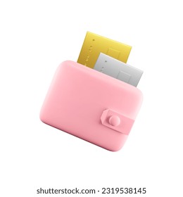 Pink wallet with flying golden coins.3d money saving icon concept.Mobile banking and Online payment service.Rendering illustration