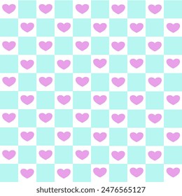 Pink hearts​ pattern​ seamless​ checkered​ wallpaper pastel.